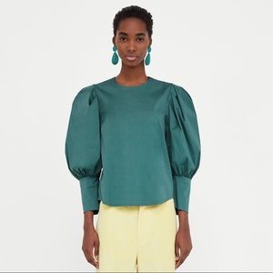 Zara top with pleated puff sleeves and buttons